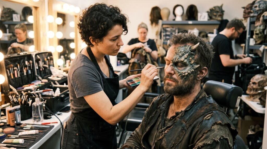 a makup artist transforming an actor